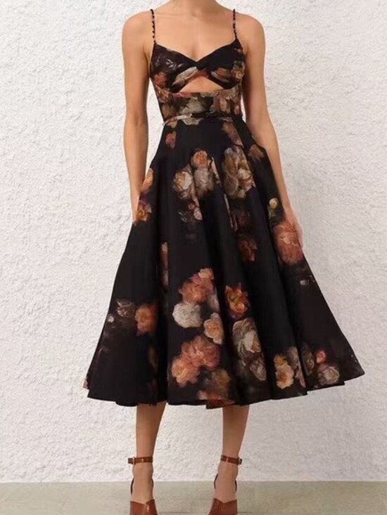 Zimmermann Dresses & Skirts - Zimmermann Floral Maxi Dress Black Cutout Belted Chic